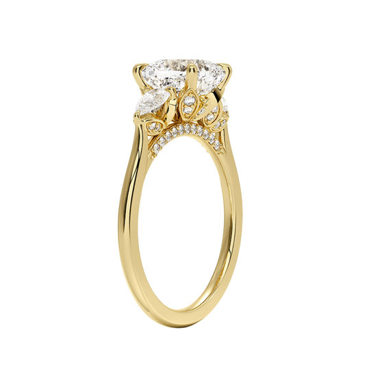 1 TO 5 Ct Petal Pear Cushion Three Stone Lab-Grown Diamond Ring in 10K/14K/18K Gold | Pooja Diamond | IGI Certified Lab Diamond