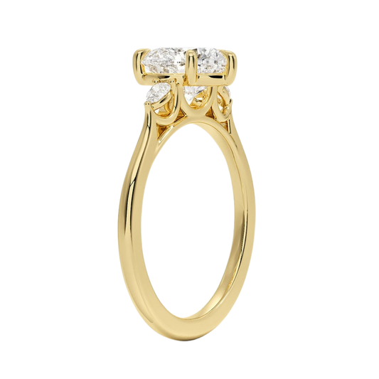 1 TO 5 Ct Aria Perfect Fit Heart Cut Three Stone Lab Grown Diamond Ring in 10K/14K/18K Gold | Pooja Diamond | IGI Certified Lab Diamond