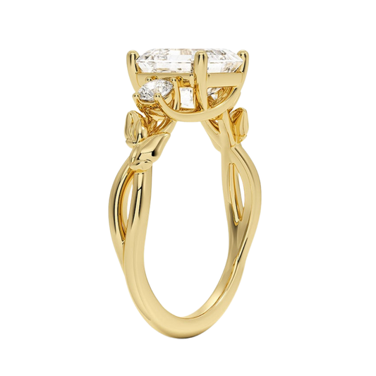 1 To 5 CT Budding Willow Three Stone Asscher Cut Lab Grown Diamond Ring in 10K/14K/18K Gold | Pooja Diamond | IGI Certified Lab Diamond