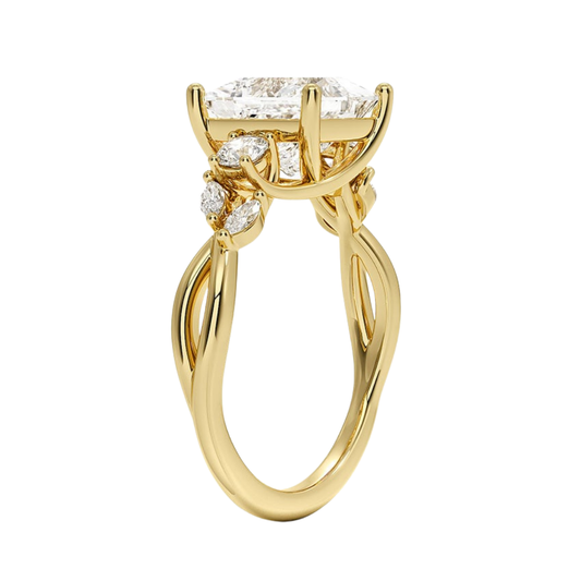 1 To 5 Ct Nature-Inspired Willow Princess Cut Lab Diamond Three Stone Engagement Ring in 10K/14K/18K Gold| Pooja Diamond | IGI  Certified Lab Diamond