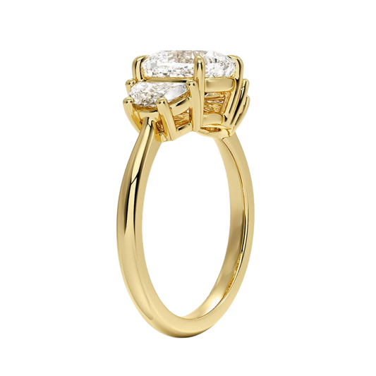 1 TO 5 CT Half Moon Three Stone Cushion Cut Lab Grown Diamond Engagement Ring in 10K/14K/18K White Gold | Pooja Diamond | IGI Certified Lab Diamond