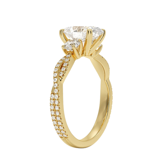 1 To 5 Ct Luxe Petite Twisted Vine Three Stone Lab Grown Oval Diamond Ring in 10K/14K/18K Gold | Pooja Diamond | IGI Certified Lab Diamond