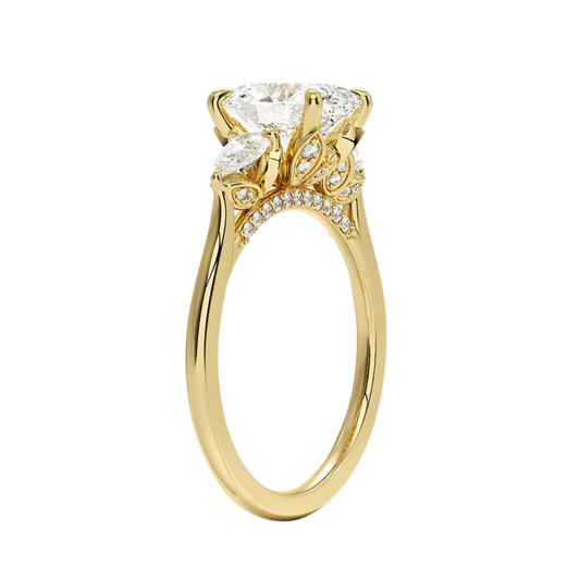 1 TO 5 Ct Petal Pear Oval Three Stone Lab-Grown Diamond Ring in 10K/14K/18K Gold | Pooja Diamond | IGI Certified Lab Diamond
