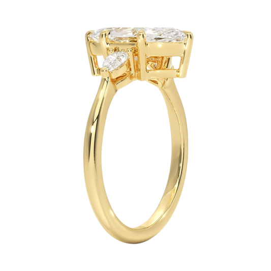 1 To 5 CT Petite Opera Marquise Cut Three Stone Lab-Grown Diamond Ring with Pear Side Stones in 10K/14K/18K Gold | Pooja Diamond | IGI Certified Lab Diamond