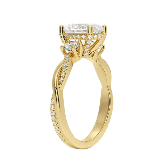 1 To 5 Ct Adorned Petite Twisted Vine Oval Cut Three Stone Lab Grown Diamond Ring in 10K/14K/18K Gold | Pooja Diamond | IGI Certified Lab Diamond