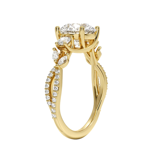 1 To 5 Ct Luxe Willow Three Stone Lab Grown Round Diamond Ring with Round&Marquise Accents in 10K/14K/18K Gold | Pooja Diamond | IGI Certified Lab Diamond