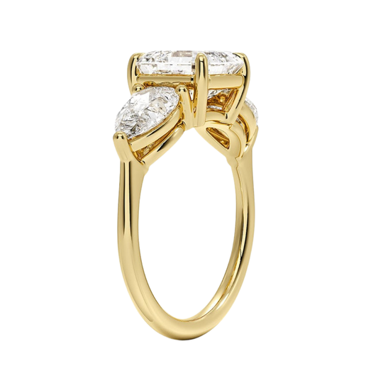 1 To 5 Ct Luxe Opera Three Stone Asscher Cut Lab Grown Diamond Engagement Ring in 10K/14K/18K Gold | PoojaDiamond | IGI Certified Lab Diamond
