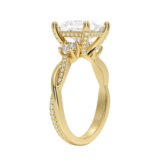 1 To 5 Ct Adorned Petite Twisted Vine Princess Cut Three Stone Lab Grown Diamond Ring in 10K/14K/18K Gold | Pooja Diamond | IGI Certified Lab Diamond