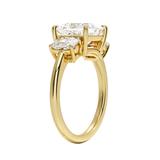 1 TO 5 Ct Luxe Faye Princess Cut Lab Grown Diamond Three Stone Ring with Oval Side Diamonds in 10K / 14K / 18K Gold | Pooja Diamond | IGI Certified Lab Diamond