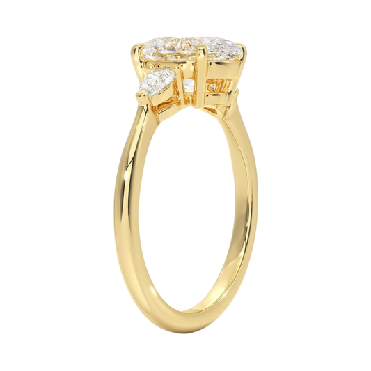 1 To 5 CT Petite Opera Oval Cut Three Stone Lab-Grown Diamond Ring with Pear Side Stones in 10K/14K/18K Gold | Pooja Diamond | IGI Certified Lab Diamond
