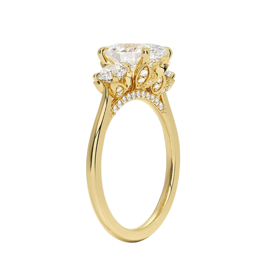 1 To 5 CT Petal Oval & Round Three Stone Lab-Grown Diamond Ring in 10K/14K/18K Gold | Pooja Diamond | IGI Certified Lab Diamond