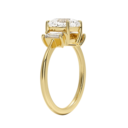 1 TO 5 Ct Vertical Baguette Three Stone Cushion Cut Lab-Grown Diamond Ring in 10K/14K/18K Gold | Pooja Diamond | IGI Certified Lab Diamond