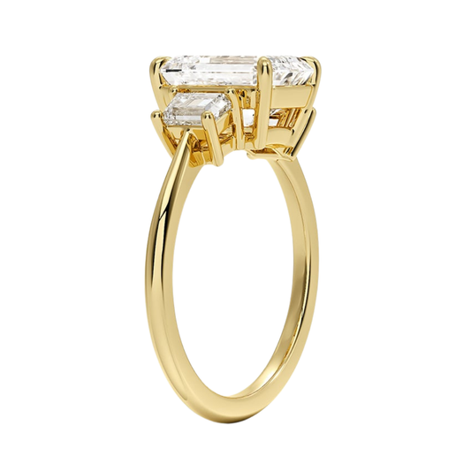 1 TO 5 CT Embrace Emerald Cut Lab Grown Diamond Three Stone Trapezoid Engagement Ring in 10K / 14K / 18K Gold | Pooja Diamond | IGI Certified Lab Diamond