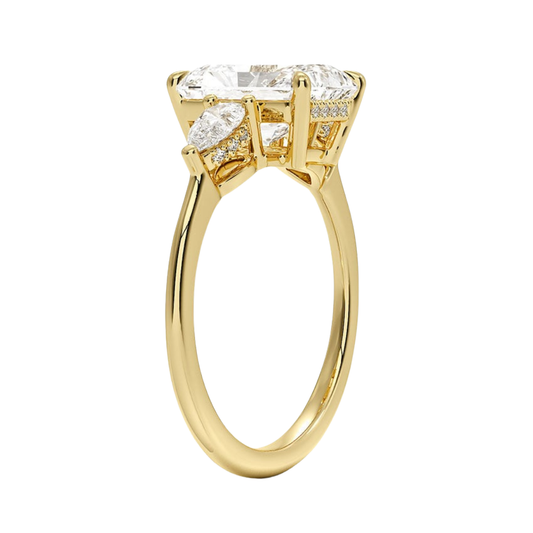1 TO 5 Ct Adorned Opera Three Stone Radiant Lab Grown Diamond Ring with Side Accent Diamonds – 10K/14K/18K Gold | Pooja Diamond | IGI Certified Lab Diamond