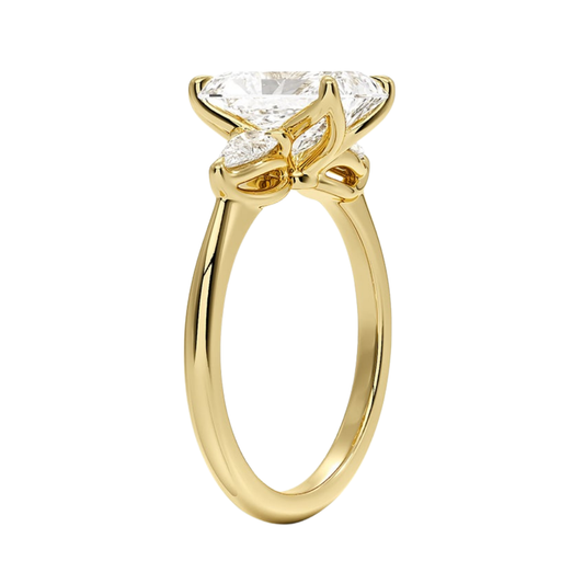 1 To 5 Ct Fleur Radiant Cut Lab Grown Diamond Three Stone Engagement Ring with Pear Side Stones in 10K / 14K / 18K Gold | Pooja Diamond | IGI Certified Lab Diamond
