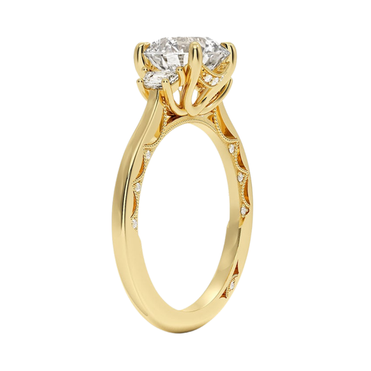 1 To 5 Ct Lunetta Crescent Round Cut Lab Grown Diamond Three Stone Ring in 10K/14K/18K Gold | Pooja Diamond | IGI Certified Lab Diamond