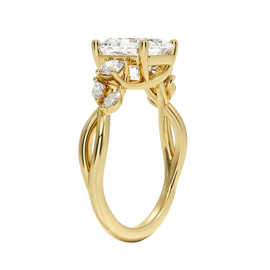 1 To 5 Ct Nature-Inspired Willow Asscher Cut Lab Diamond Three Stone Engagement Ring in 10K/14K/18K Gold| Pooja Diamond | IGI  Certified Lab Diamond