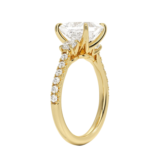 1 To 5 Ct Amelie Princess Cut Three Stone Lab Grown Diamond Ring with Pave Band in 10K/14K/18K Gold | Pooja Diamond | IGI Certified Lab Diamond