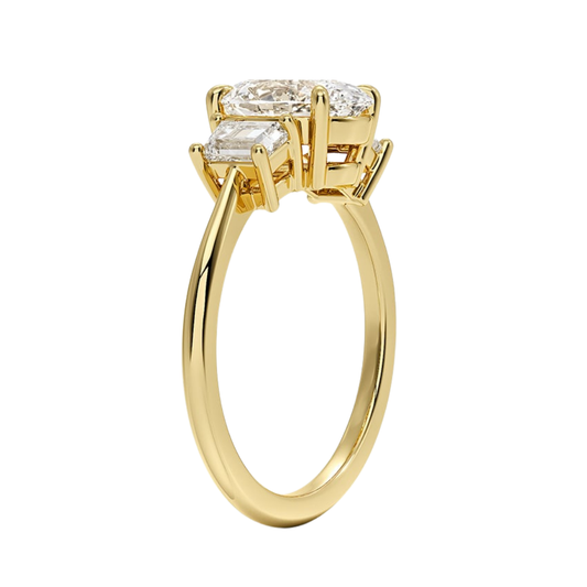 1 TO 5 CT Embrace Oval Cut Lab Grown Diamond Three Stone Trapezoid Engagement Ring in 10K / 14K / 18K Gold | Pooja Diamond | IGI Certified Lab Diamond