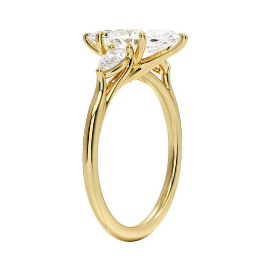 1 To 5 CT Luxe Delilah Marquise Cut Lab Grown Diamond Three Stone Ring with Pear Side Diamonds in 10K / 14K / 18K Gold | Pooja Diamond  | IGI Certified Lab Diamond