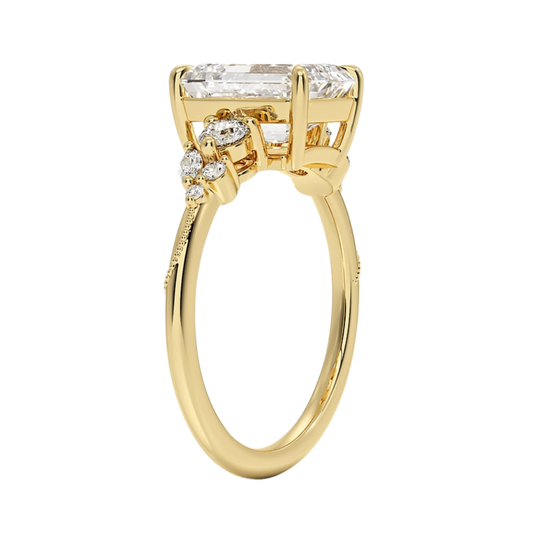 1 To 5 CT Camellia Three Stone Emerald Cut Lab Grown Diamond Ring in 10K/14K/18K Gold | Pooja Diamond | IGI Certified Lab Diamond