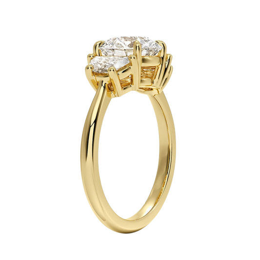 1 TO 5 CT Half Moon Three Stone Round Cut Lab Grown Diamond Engagement Ring in 10K/14K/18K White Gold | Pooja Diamond | IGI Certified Lab Diamond