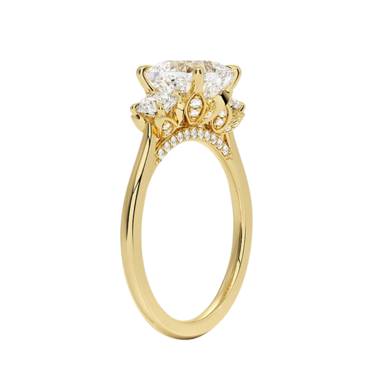 1 To 5 CT Petal Cushion & Round Three Stone Lab-Grown Diamond Ring in 10K/14K/18K Gold | Pooja Diamond | IGI Certified Lab Diamond