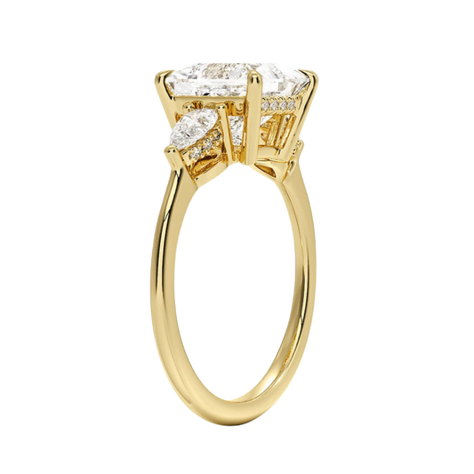 1 TO 5 Ct Adorned Opera Three Stone Princess Lab Grown Diamond Ring with Side Accent Diamonds – 10K/14K/18K Gold | Pooja Diamond | IGI Certified Lab Diamond