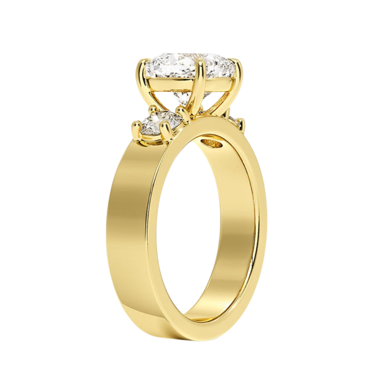 1 To 5 CT Peyton Cushion Cut Lab Grown Diamond Three Stone Engagement Ring in 10K / 14K / 18K Gold | Pooja Diamond | IGI Certified Lab Diamond