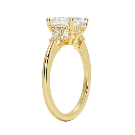 1 To 5 Ct Adorned Tapered Baguette Asscher Cut Three Stone Lab Grown Diamond Ring in 10K/14K/18K Gold | Pooja Diamond | IGI Certified Lab Diamond