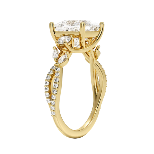 1 To 5 Ct Luxe Willow Three Stone Lab Grown Princess Diamond Ring with Round&Marquise Accents in 10K/14K/18K Gold | Pooja Diamond | IGI Certified Lab Diamond