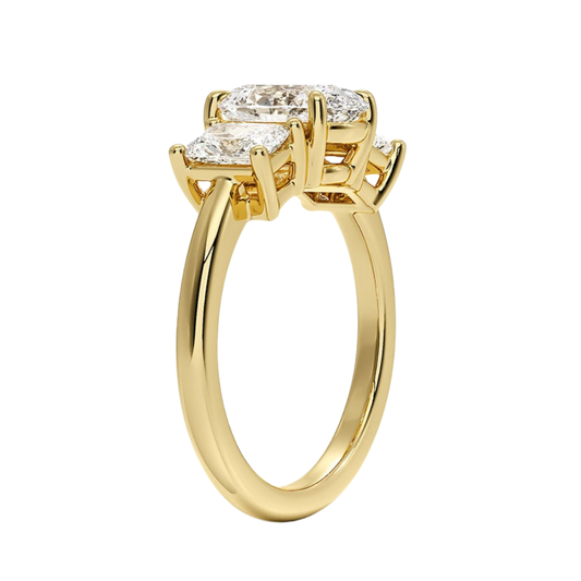 1 TO 5 CT Luxe Helena Oval Cut Lab Grown Diamond Three Stone Ring with Radiant Side Diamonds in 10K / 14K / 18K Gold | Pooja Diamond | IGI Certified Lab Diamond