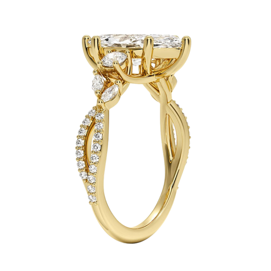 1 To 5 Ct Luxe Willow Three Stone Lab Grown Marquise Diamond Ring with Round&Marquise Accents in 10K/14K/18K Gold | Pooja Diamond | IGI Certified Lab Diamond