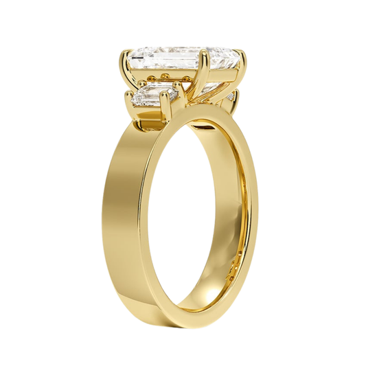 1 To 5 Ct Peyton Emerald Cut Lab Grown Diamond Three Stone Engagement Ring in 10K / 14K / 18K Gold | Pooja Diamond | IGI Certified Lab Diamond