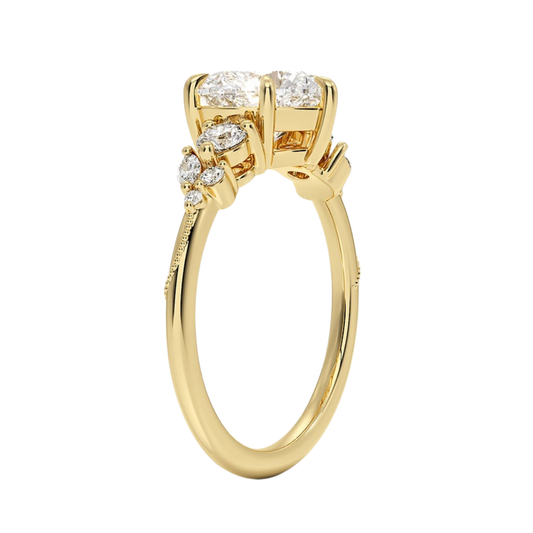 1 To 5 CT Camellia Three Stone Heart Cut Lab Grown Diamond Ring in 10K/14K/18K Gold | Pooja Diamond | IGI Certified Lab Diamond