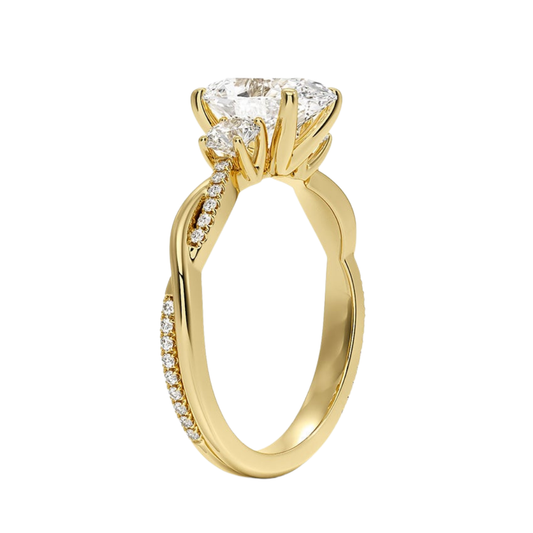 1 To 5 Ct Petite Twisted Vine Three Stone Oval Cut Lab Grown Diamond Ring in 10K/14K/18K Gold | Pooja Diamond | IGI Certified Lab Diamond