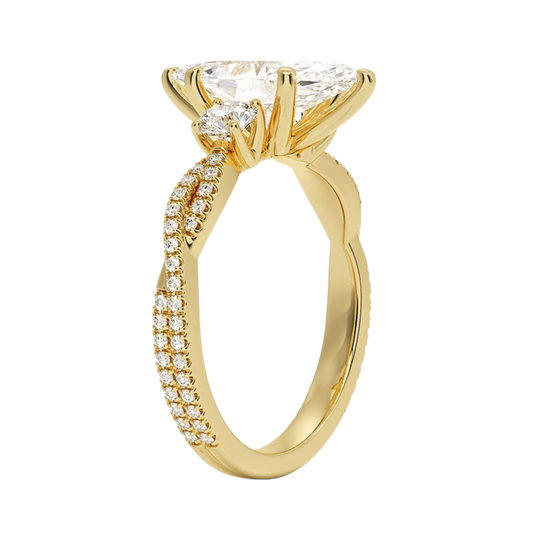 1 To 5 Ct Luxe Petite Twisted Vine Three Stone Lab Grown Marquise Diamond Ring in 10K/14K/18K Gold | Pooja Diamond | IGI Certified Lab Diamond