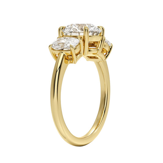 1 TO 5 Ct Luxe Faye Round Cut Lab Grown Diamond Three Stone Ring with Oval Side Diamonds in 10K / 14K / 18K Gold | Pooja Diamond | IGI Certified Lab Diamond
