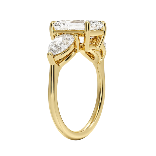 1 To 5 Ct Luxe Opera Three Stone Emerald Cut Lab Grown Diamond Engagement Ring in 10K/14K/18K Gold | PoojaDiamond | IGI Certified Lab Diamond