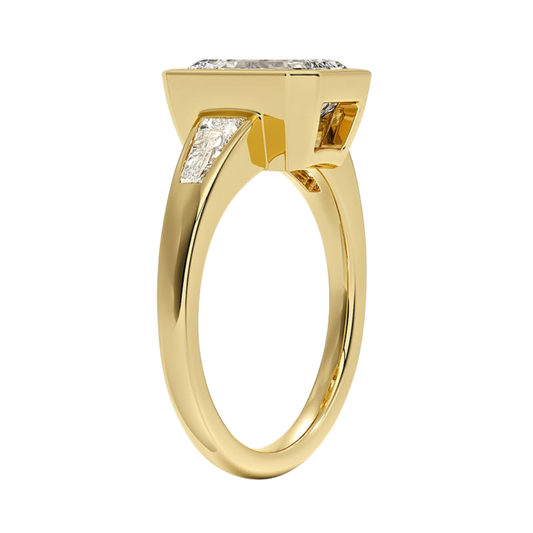 1 TO 5 CT Hayes Emerald Cut Lab Grown Diamond Three Stone Ring with Baguette Side Diamonds in 10K / 14K / 18K Gold | Pooja Diamond | IGI Certified Lab Diamond