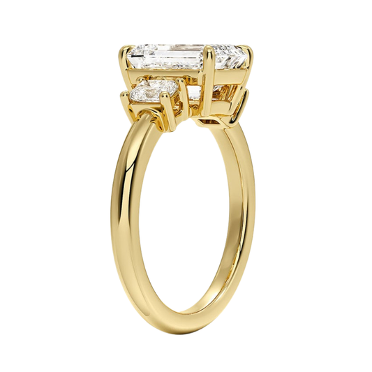 1 TO 5 Ct Helena Emerald Cut Three Stone Lab Grown Diamond Engagement Ring in 10K / 14K / 18K Gold | Elegant Three Stone Diamond Ring | Pooja Diamond | IGI Certified Lab Diamond