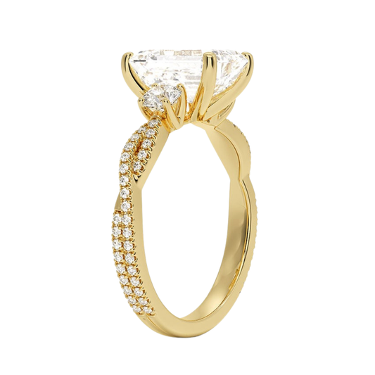 1 To 5 Ct Luxe Petite Twisted Vine Three Stone Lab Grown Emerald Diamond Ring in 10K/14K/18K Gold | Pooja Diamond | IGI Certified Lab Diamond