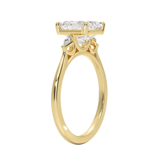 1 To 5 Ct Petite Cometa Perfect Fit Three Stone Asscher Cut Lab-Grown Diamond Ring with Kite Side Stones in 10K/14K/18K Gold | Pooja Diamond | IGI Certified Lab Diamond