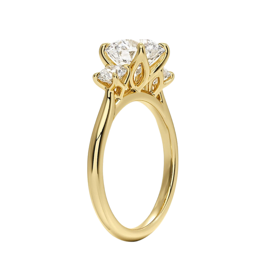 1 TO 5 CT Elodie Round Cut Lab Grown Diamond Three Stone Engagement Ring in 10K / 14K / 18K Gold | Pooja Diamond | IGI Certified Lab Diamond