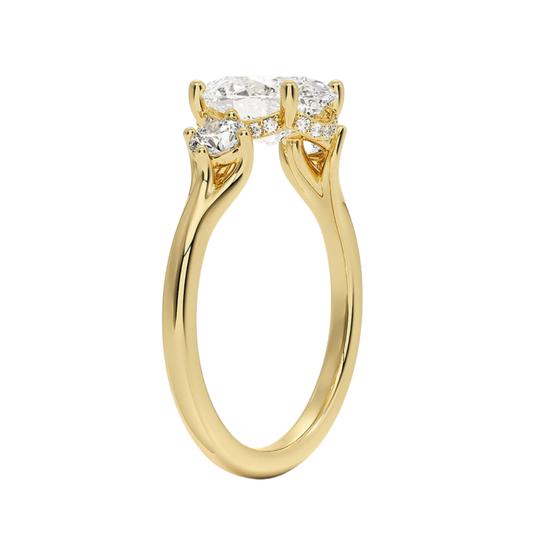 1 To 5 Ct Luxe Floating Oval Cut Lab Grown Diamond Three Stone Ring with Hidden Halo in 10K / 14K / 18K Gold | Pooja Diamond | IGI Certified Lab Diamond