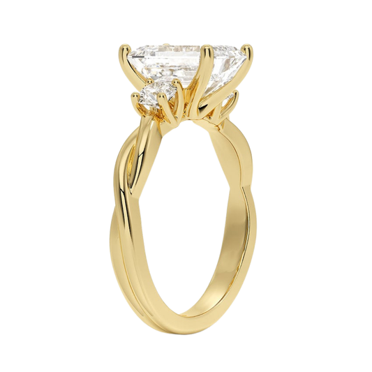 1 TO 5 CT Twisted Vine Three Stone Emerald Cut Lab-Grown Diamond Ring in 10K/14K/18K Gold | Pooja Diamond | IGI Certified Lab Diamond