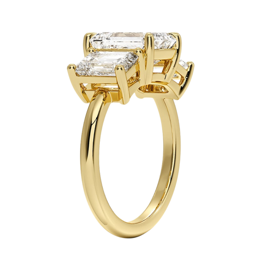 1 To 5 CT Luxe Rhiannon Three Stone Emerald Cut Lab Grown Diamond Engagement Ring in 10K/14K/18K Gold | Pooja Diamond | IGI Certified Lab Diamond