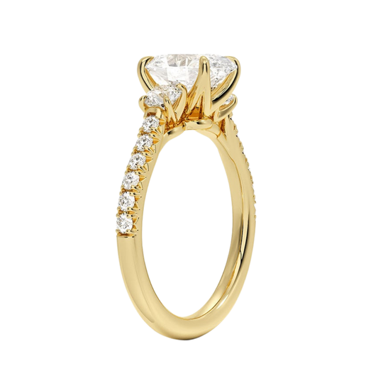 1 To 5 Ct Amelie Oval Cut Three Stone Lab Grown Diamond Ring with Pave Band in 10K/14K/18K Gold | Pooja Diamond | IGI Certified Lab Diamond