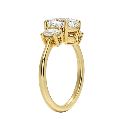 1 To 5 Ct Cushion Cut Lab Grown Diamond Three Stone Engagement Ring with Oval Side Stones in 10K/14K/18K Gold | Pooja Diamond | IGI Certified Lab Diamond
