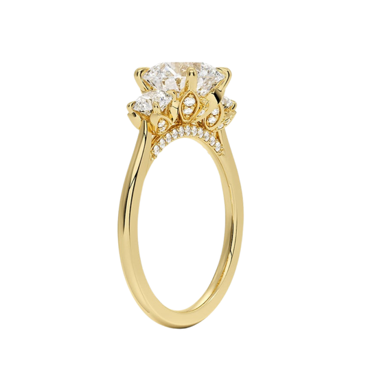 1 To 5 CT Petal Round Three Stone Lab-Grown Diamond Ring in 10K/14K/18K Gold | Pooja Diamond | IGI Certified Lab Diamond